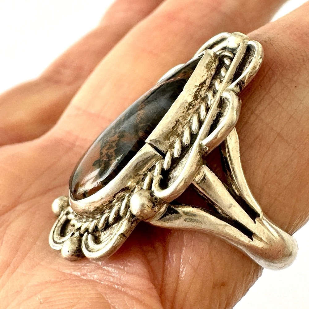 VTG Navajo Agate Ring Sz 7 Sterling Old Pear 1960s Unique Native American - Picture 5 of 6